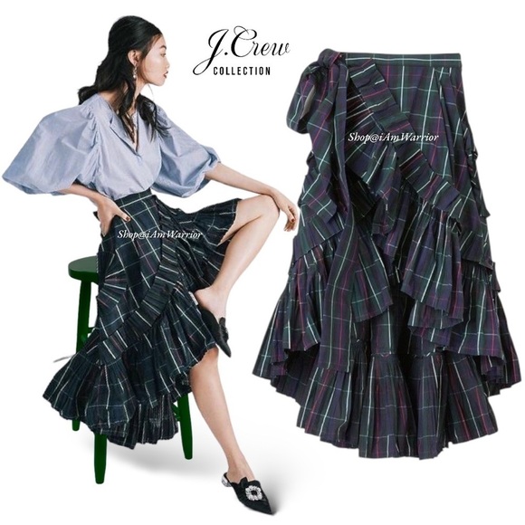J.Crew Collection NWT tartan plaid taffeta ruffle wrap skirt *shop@iamwarrior - Picture 1 of 11